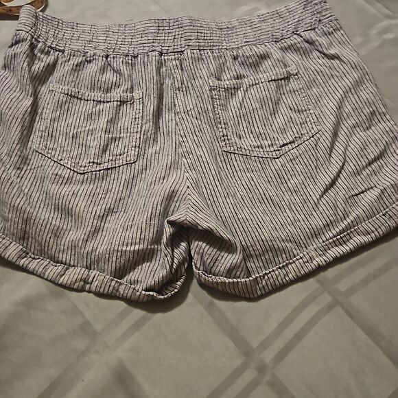 Per Se Striped Linen Blend Shorts Size L Pockets Drawstring & Elastic Waistband - Picture 7 of 7